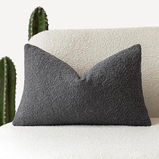 Foindtower Textured Boucle Throw Pillow Covers Accent Solid Lumbar Pillow Cases by Foindtower