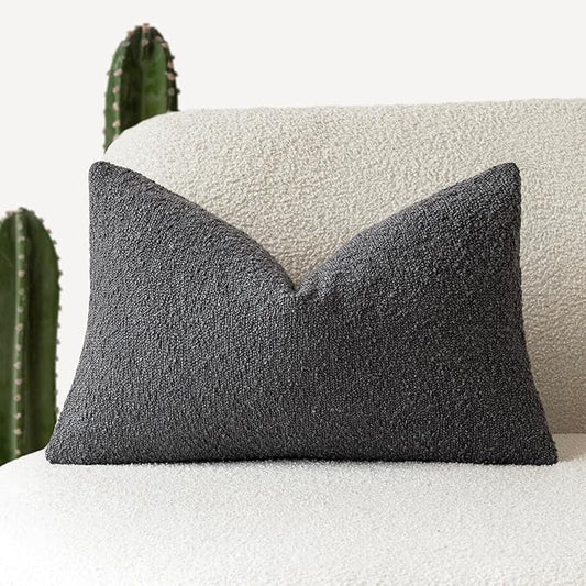 Foindtower Textured Boucle Throw Pillow Covers Accent Solid Lumbar Pillow Cases by Foindtower