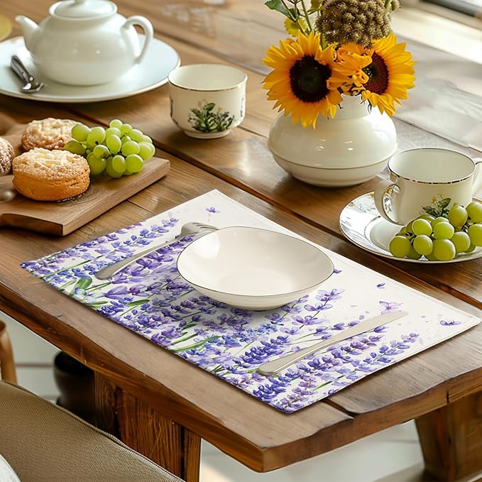 Lavender Placemats Set of 4 Purple Flower Butterfly Linen Fabric Table Mats - Image 6
