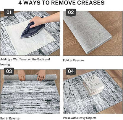 Modern Abstract Bedroom Runner Rug 2x7, Non-Slip Soft Thin Faux Wool Mat - Image 4