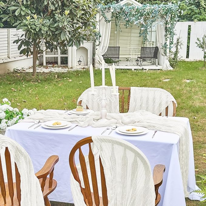 IVAPUPU 1 Pcs Cheesecloth Table Runner - 10ft Ivory White Boho Gauze Cheese - Image 3