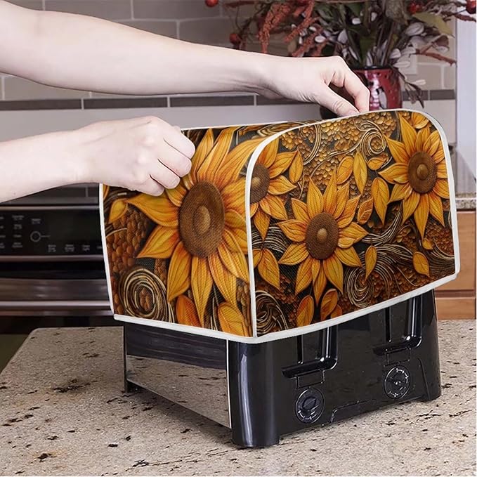 Vintage Sunflowers Printed Toaster Cover, Universal 2 Slice Oven Cover - Image 3