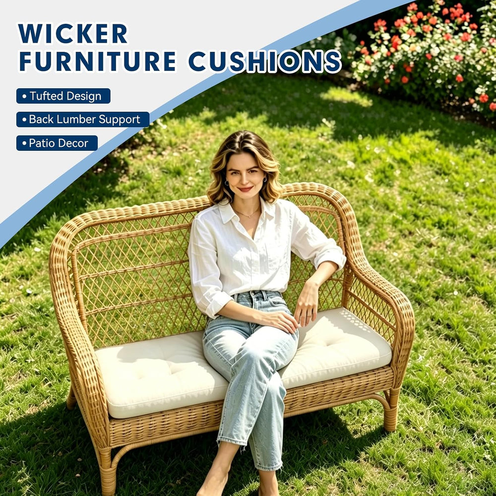 Wicker Chair Cushions 3 Piece Set, Outdoor Loveseat Wicker Cushions for Patio...