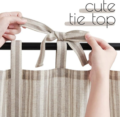 jinchan Tie Top Linen Kitchen Curtains 24 Inches Striped Tier Curtains - Image 2