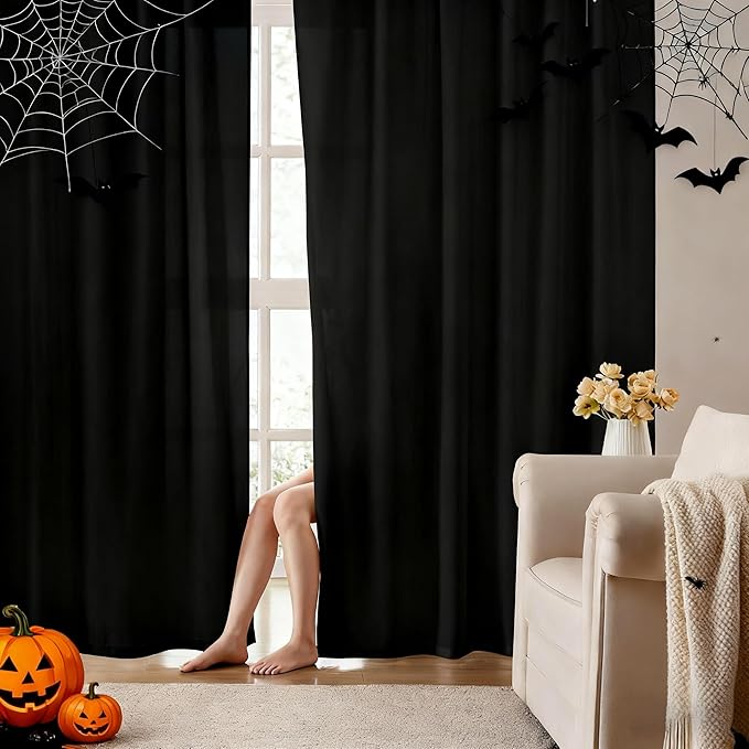 HOMEIDEAS Halloween Non-See-Through Black Privacy Semi Sheer Curtains 108 by HOMEIDEAS