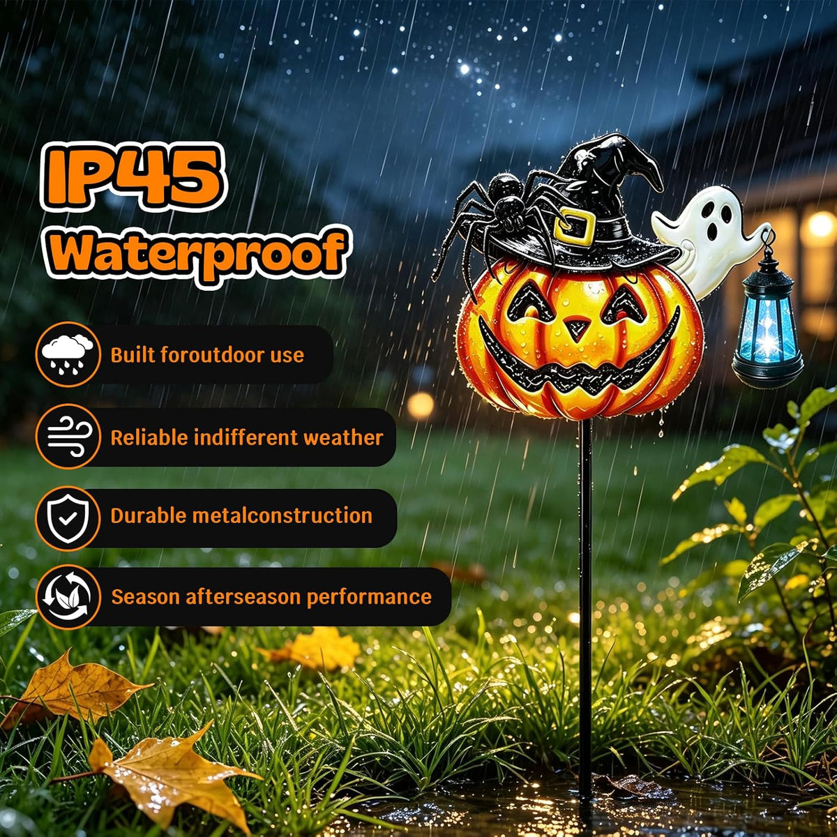 VOOKRY 2 Pack Halloween Pumpkin Lights Outdoor,Metal Pumpkin Stake &Lantern