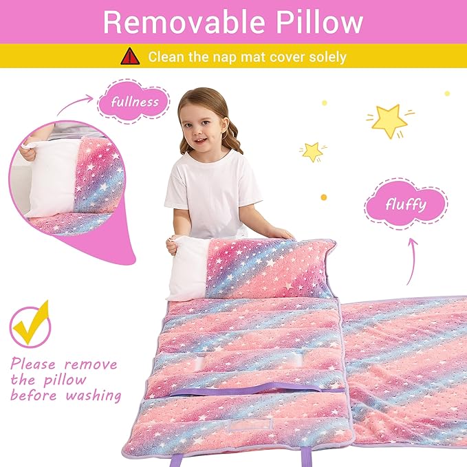 Toddler Nap Mat with Pillow and Blanket, Extra Large Rolled Napping Mats - Image 6