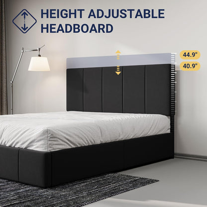 allewie queen size dutch velvet upholstered platform bed showing dimensions
