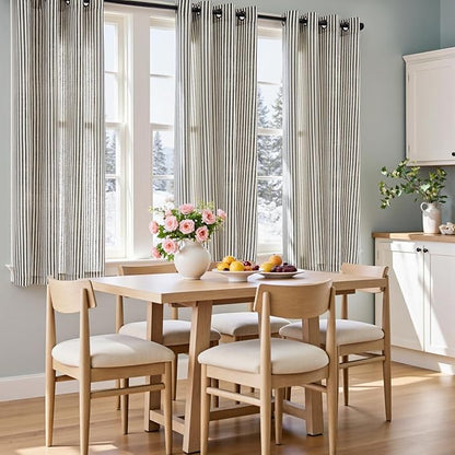 Vangao Linen Striped Black Curtains Boho Tickingstripe Light Filtering Window - Image 5