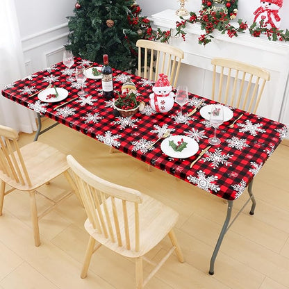 Smiry Plastic Christmas Tablecloth, Buffalo Plaid Waterproof Elastic Fitted - Image 8