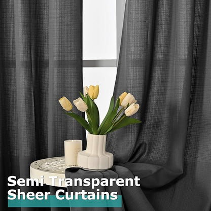 BGment Halloween Black Linen Sheer Curtains - Image 4