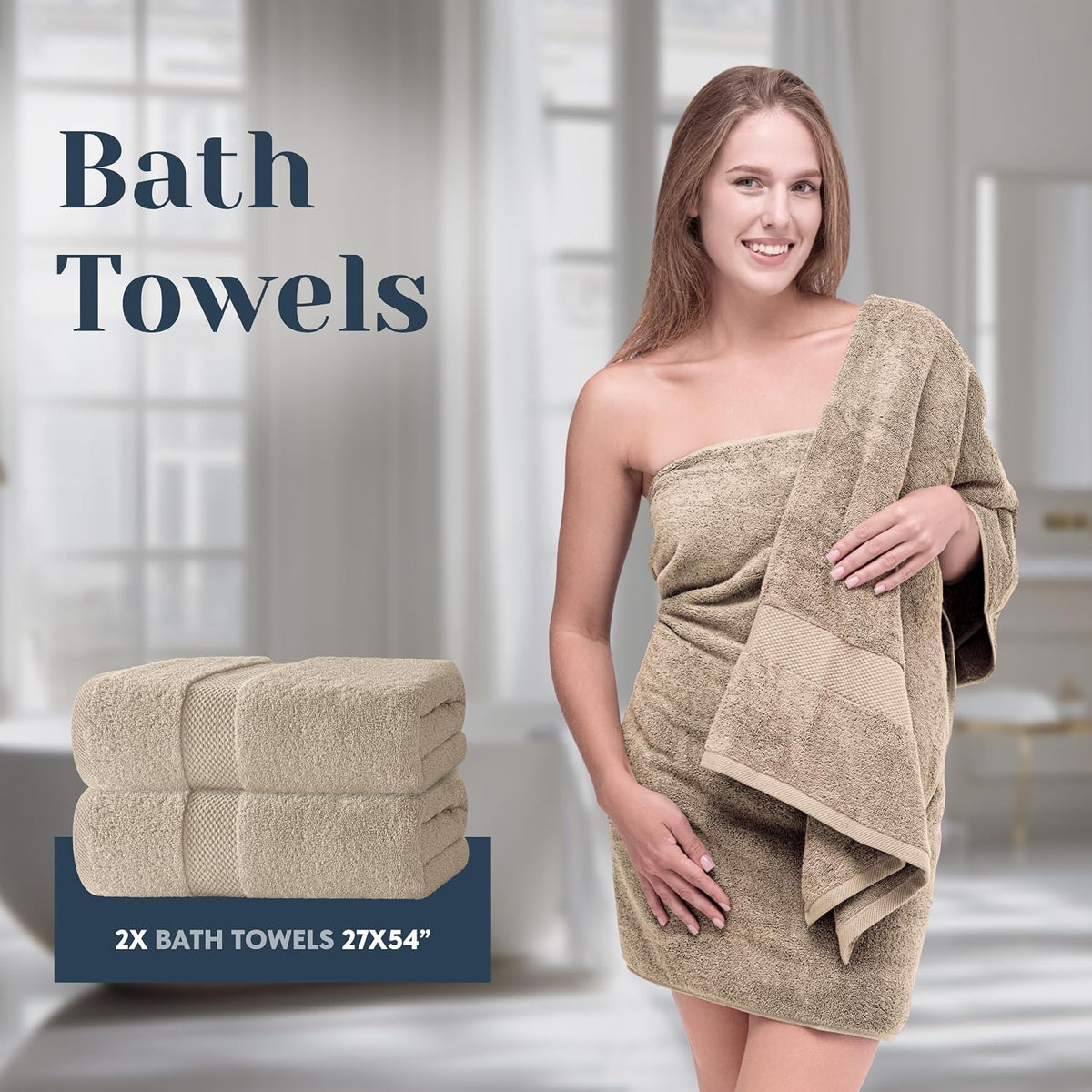 white classic luxury taupe bath towel set of showing dimensions