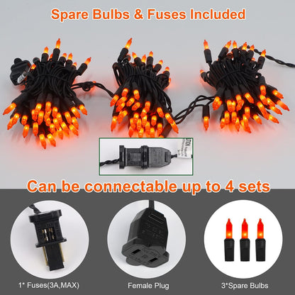 LJLNION 3 Pack Halloween Lights Outdoor, Each 29ft 150 Count Black Wire Incandescent Fairy Mini Lights, 120V UL Certified Clear Light String, Connectable for Patio Tree Party Home Decor, Orange