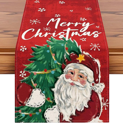 OTOSTAR Christmas Tree and Santa Claus Merry Christmas Table Runner, Xmas by OTOSTAR