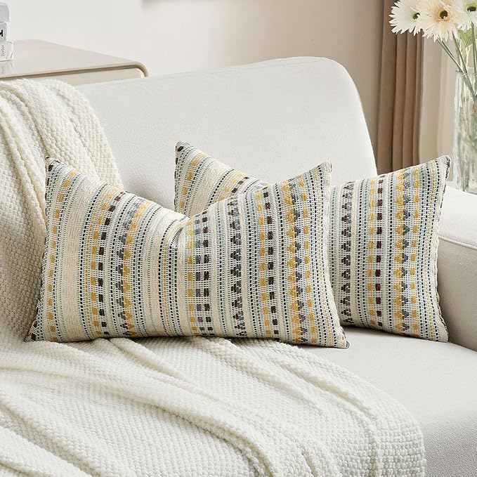 FUTEI Yellow Grey Decorative Throw Pillow Covers 12x20 Inch Set of 2, Soft Cozy by FUTEI