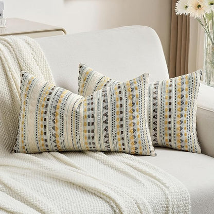 FUTEI Yellow Grey Decorative Throw Pillow Covers 12x20 Inch Set of 2, Soft Cozy by FUTEI