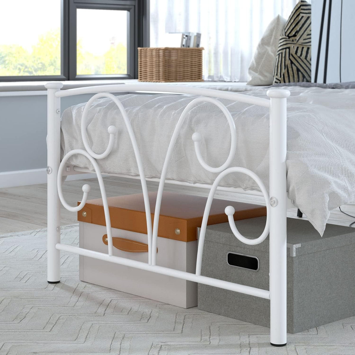 elephance twin bed frame with headboard&footboard metal platform showing dimensions