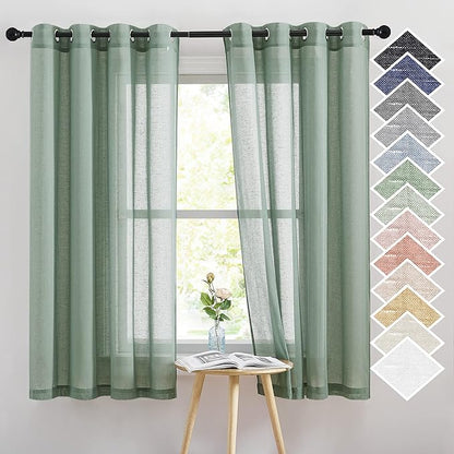 NICETOWN Linen Textured Semi Sheer Curtains, Eyelet Top Bedroom Window Privacy by NICETOWN