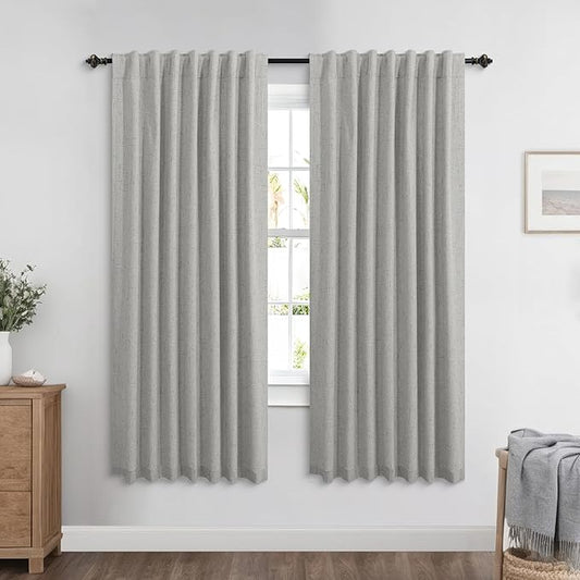 KOUFALL Light Grey Back Tab Linen Blackout Curtains 72 Inch Length by KOUFALL