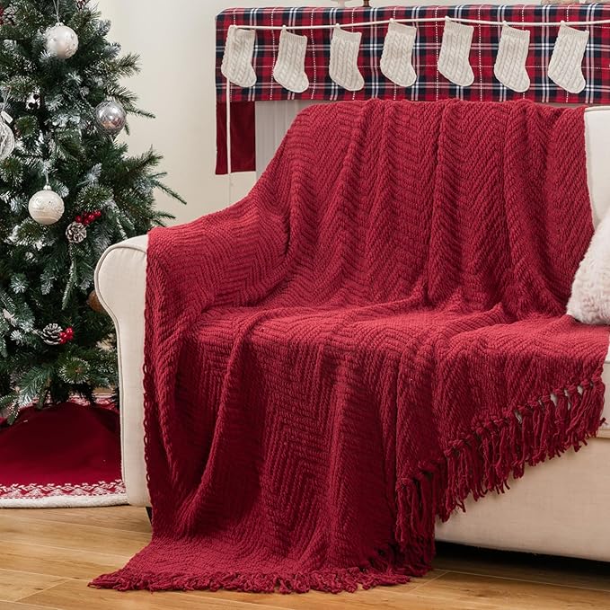BATTILO HOME Red Throw Blanket for Couch, Knit Christmas Throw Blanket for Home by BATTILOHOME