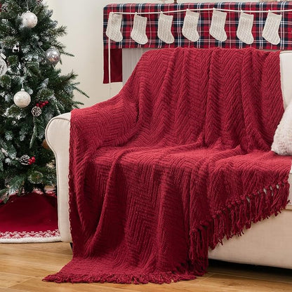 BATTILO HOME Red Throw Blanket for Couch, Knit Christmas Throw Blanket for Home by BATTILOHOME