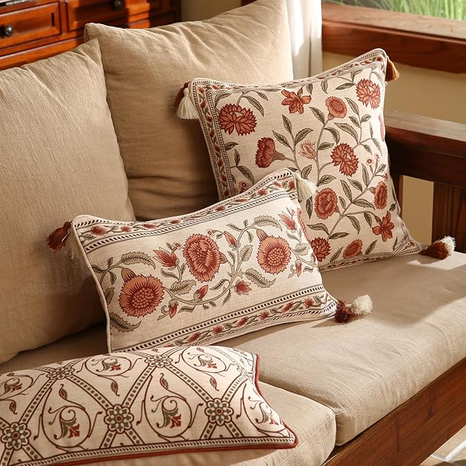 ISAENNE Design Linen Rectangle Vintage Throw Pillow Covers 12"x20", Brick Red - Image 7