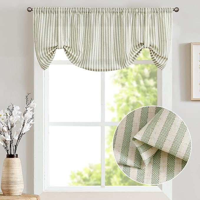 jinchan Tie Up Linen Textured Striped Bow Tie Curtain - Image 2