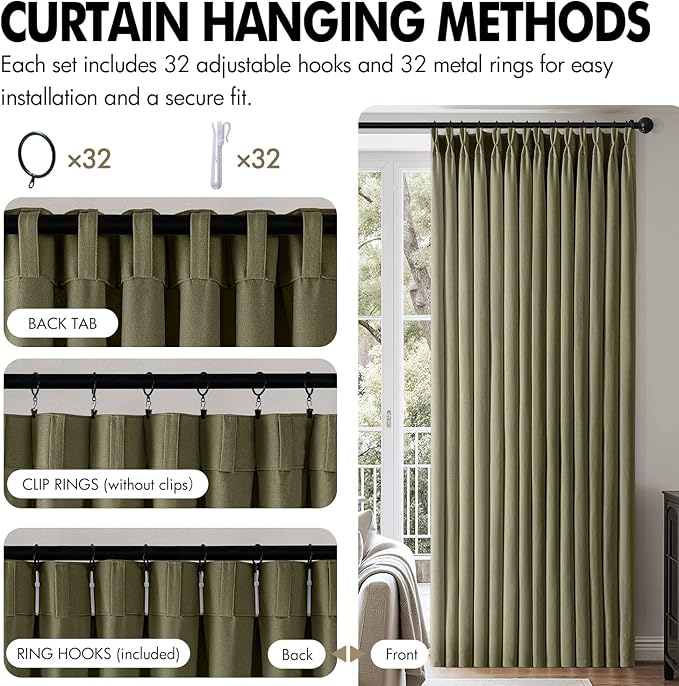 MIULEE Pinch Pleated Thick Linen Curtains 96 Inch 4 Panels Set Back Tab Memory - Image 8