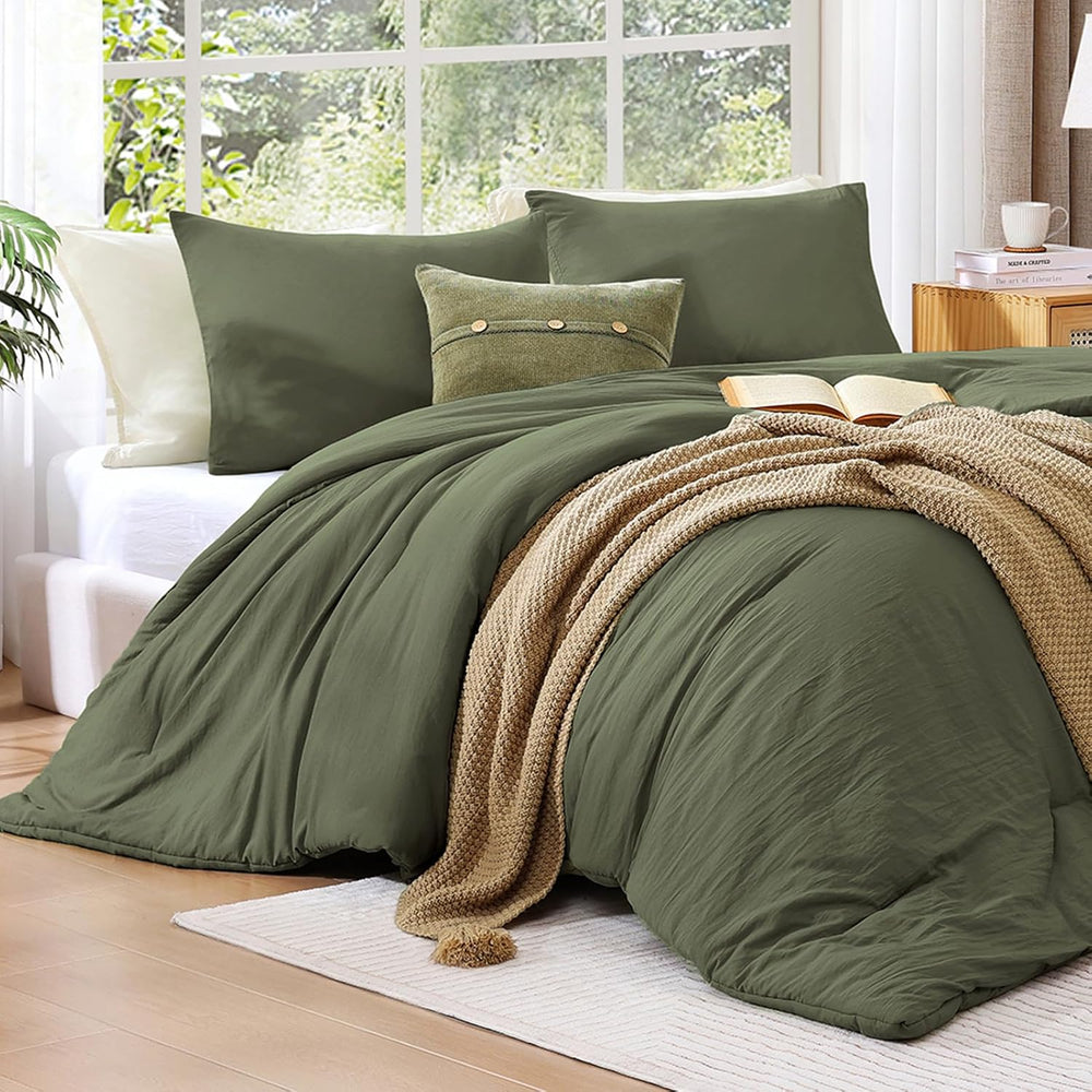 Queen Comforter Set-3 Pieces Soft Olive Green Comforters Queen Size Bedding