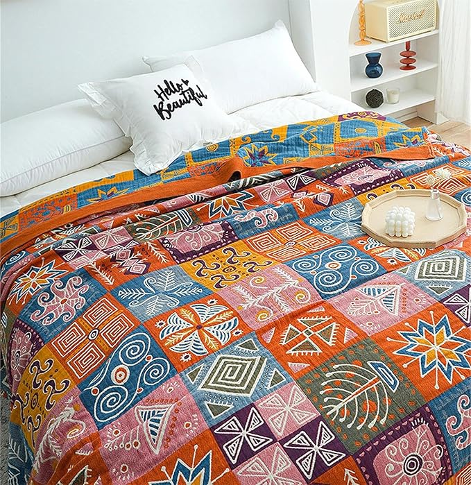 MSGKV Boho Throw Blanket King Size Christmas Blanket 100% Cotton Blankets by MSGKVHomeTextiles