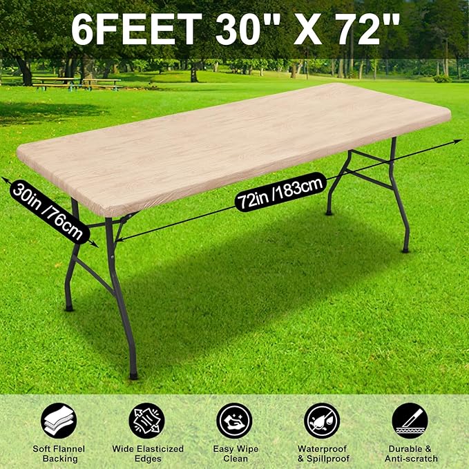 Smiry Rectangle Picnic Table Cover, Waterproof Elastic Fitted Vinyl Tablecloth - Image 6