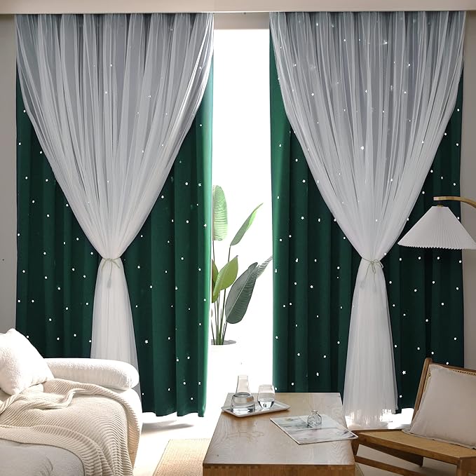 Kinryb Decorative Star Cut-Out Blackout Curtains Room Decor Curtain 84 Inch - Image 2