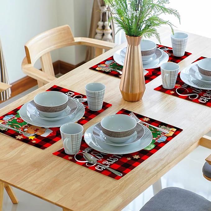 Giwawa Gingerbread Placemats Set of 4, Have A Sweet Christmas Red Black Buffalo - Image 7
