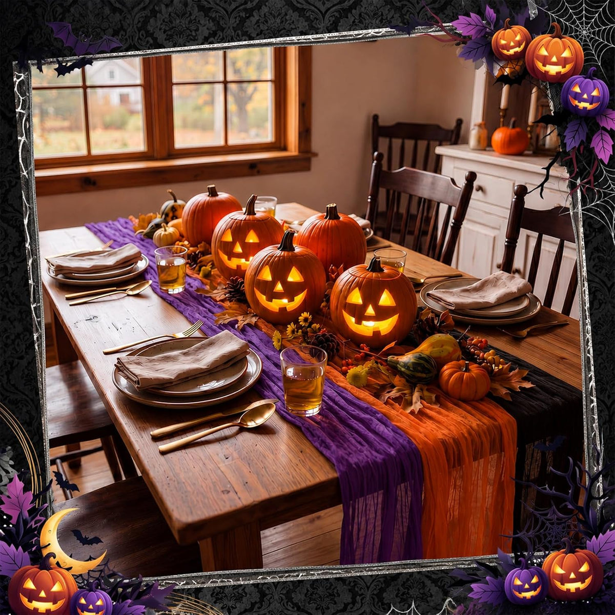 Remagr 12 Pcs Cheesecloth Gauze Table Runners, Halloween