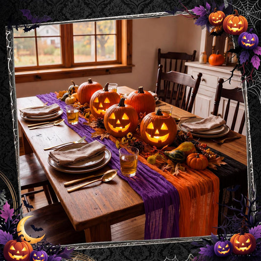Remagr 12 Pcs Cheesecloth Gauze Table Runners, Halloween
