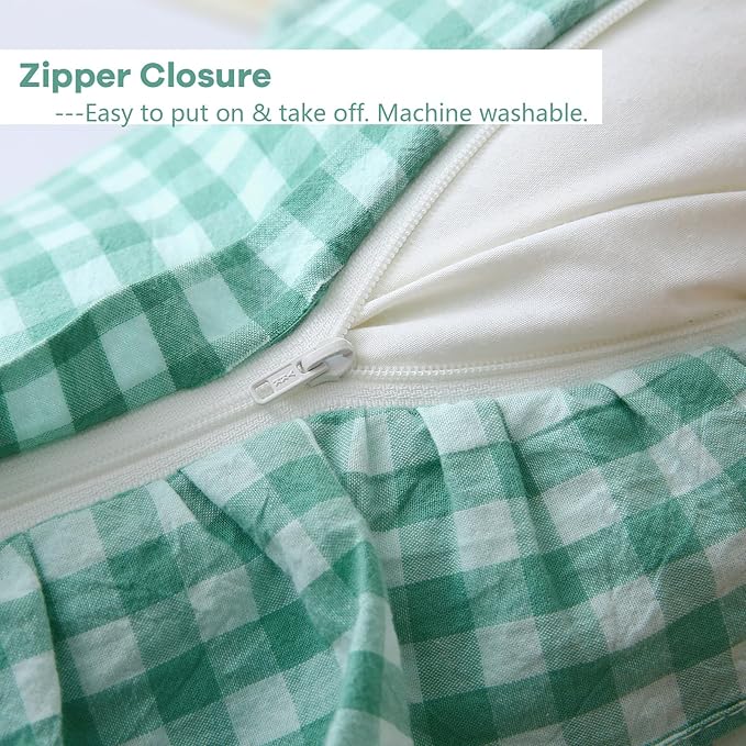 Spa Blue White Plaid Ruffle Gingham Bedding Body Pillow Cover, 100% Washed - Image 5