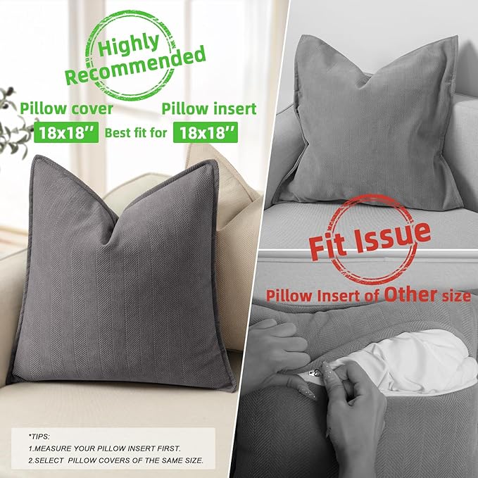 ZWJD Rustic Gray Pillow Covers 18x18 Set of 2 Chenille Throw Pillow Covers - Image 3
