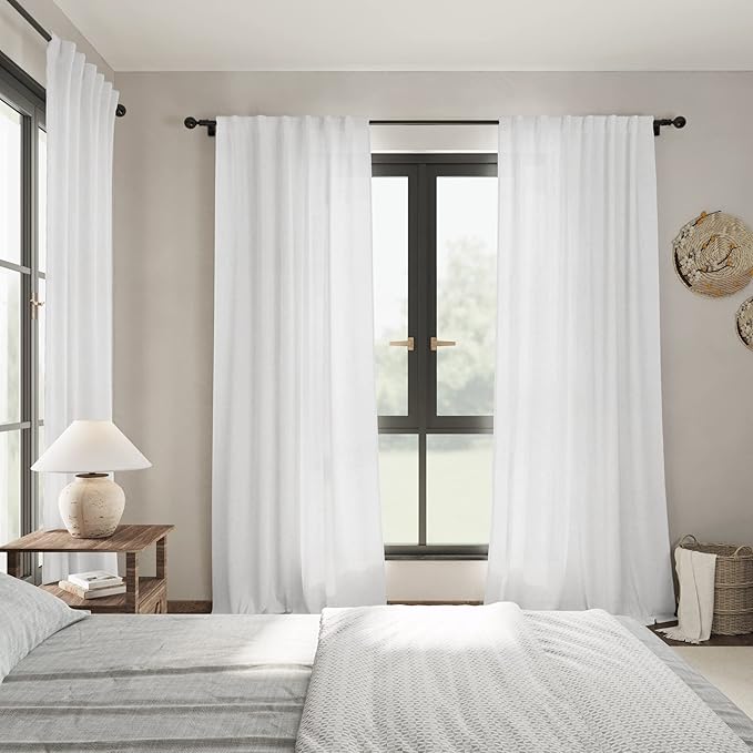 Nanspring White Linen Curtains 84 inches Long - Image 7