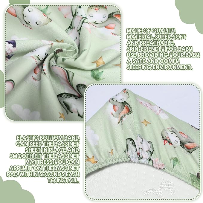 VitalCozy 4 Pcs Watercolor Dragon Bassinet Sheets 32 x 16 x 3 Inches Dragon - Image 3