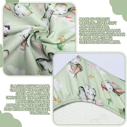 VitalCozy 4 Pcs Watercolor Dragon Bassinet Sheets 32 x 16 x 3 Inches Dragon - Image 3