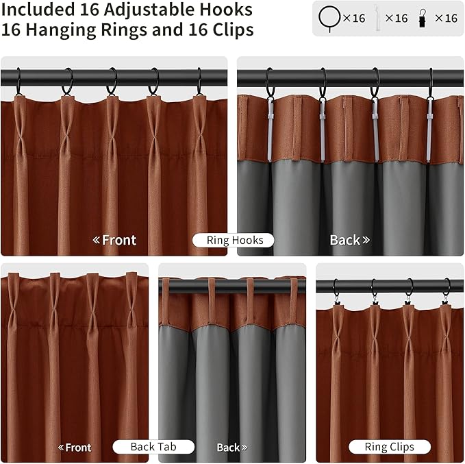 Pinch Pleated Linen 100% Blackout Curtains 108 Inch Long Floor to Ceiling - Image 3