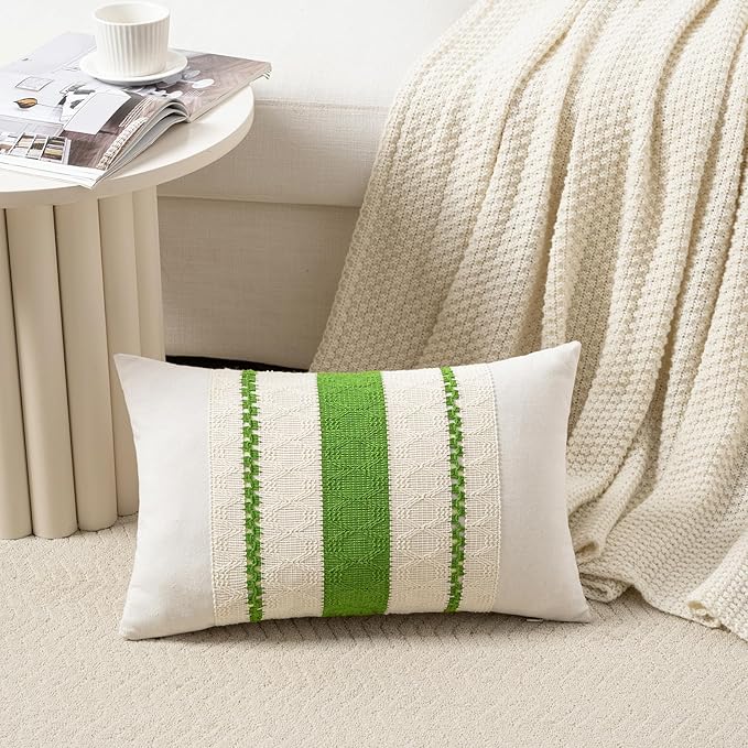 Fancy Homi Set of 2 Boho Lime Green Lumbar Decorative Throw Pillow Cover 12x20 - Image 2