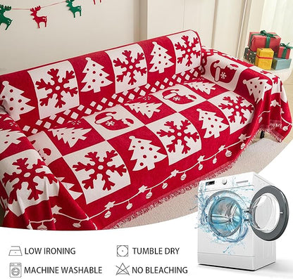 MEETSKY Christmas Couch Cover for Sectional Sofa, Chenille Loveseat Red Sofa - Image 6