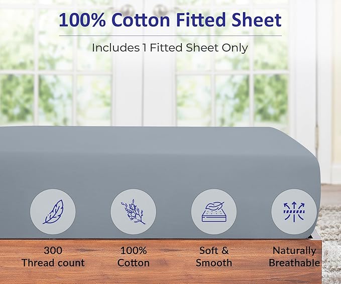 ROYALE LINENS 300 Thread Count 100% Long Staple Combed Cotton Fitted Sheet - Image 4