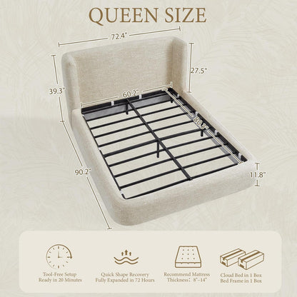 yechen queen platform bed frame, upholstered queen bed shown in use