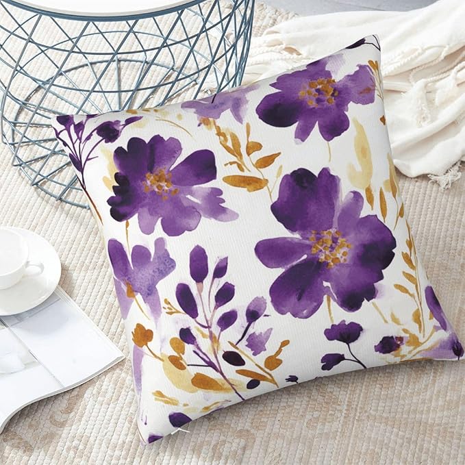 Purple Floral Throw Pillow Covers 18X18 Inch Set of 2, Decorative Violet and - Image 5