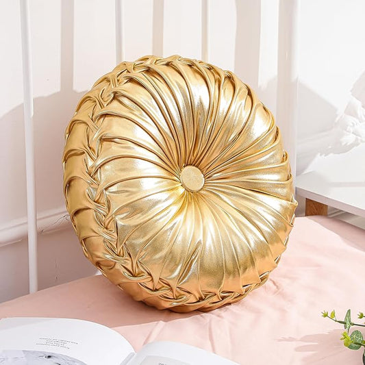 1 Pcs Round Throw Pillows Decorative Polyester Pleated Throw Pillows 15'' by Drydiet