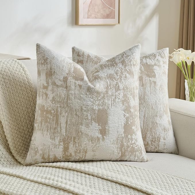 FUTEI Brown White Decorative Throw Pillow Covers 16x16 Inch Set of 2, Soft Faux by FUTEI