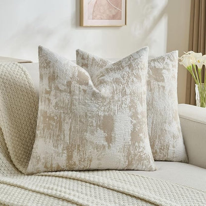 FUTEI Brown White Decorative Throw Pillow Covers 16x16 Inch Set of 2, Soft Faux by FUTEI