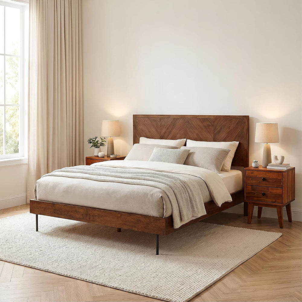 Acacia Silvia Nightstand with 2 Drawers, Solid Wood Bedside Table, Table with...